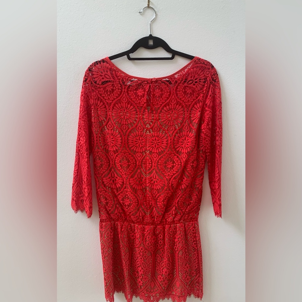 David Lerner Red Long Sleeve Drop Waist  Mini Dress - Picture 3 of 9